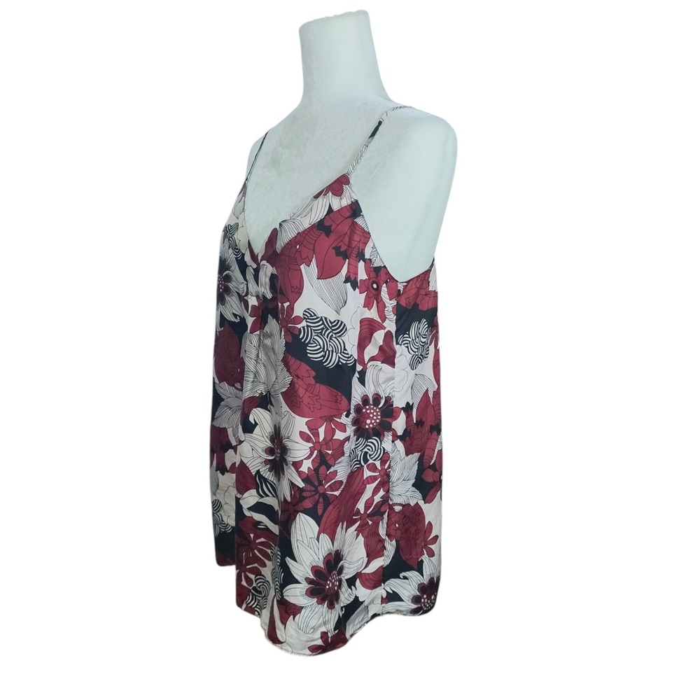 Old Navy Y2K 100% Silk Floral Camisole V-Neck Tank Top Burgundy 2000s Boho Large - Picture 4 of 9
